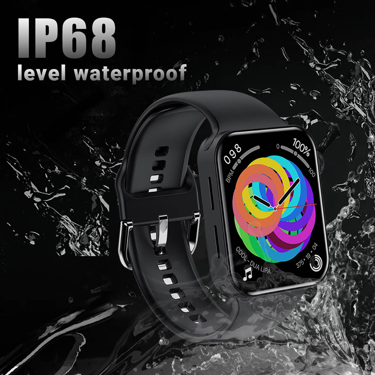 I KALL W5 1.68 Inch Display Smart Watch with BT Calling, SPO2 and Multiple Sports Modes (Black)