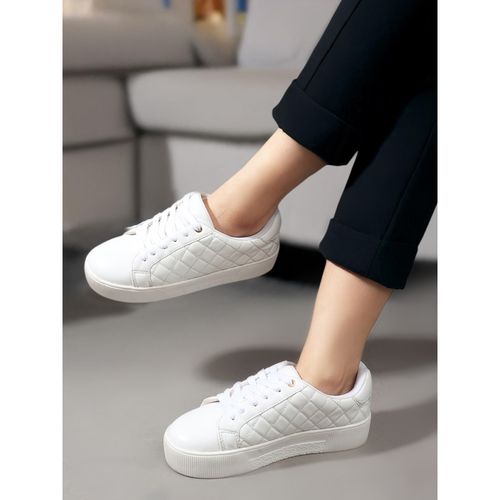 Buy Carlton London White Lace-Ups Textured Women Sneakers Online