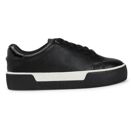 Buy Carlton London Black Lace-Ups Textured Women Sneakers Online - Main Image