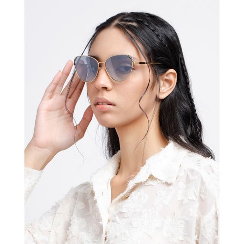 Opium Eyewear Cat Eye Metal Frame Gold Full Rim Polycarbonate Sunglasses  for Women (58)