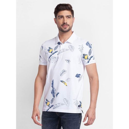 Spykar White Cotton Full Sleeve Printed Shirt For Men