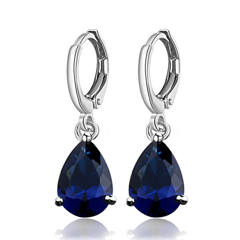 Fabula Jewellery Silver Plated Blue Teardrop Cubic Zirconia Delicate Drop Earrings