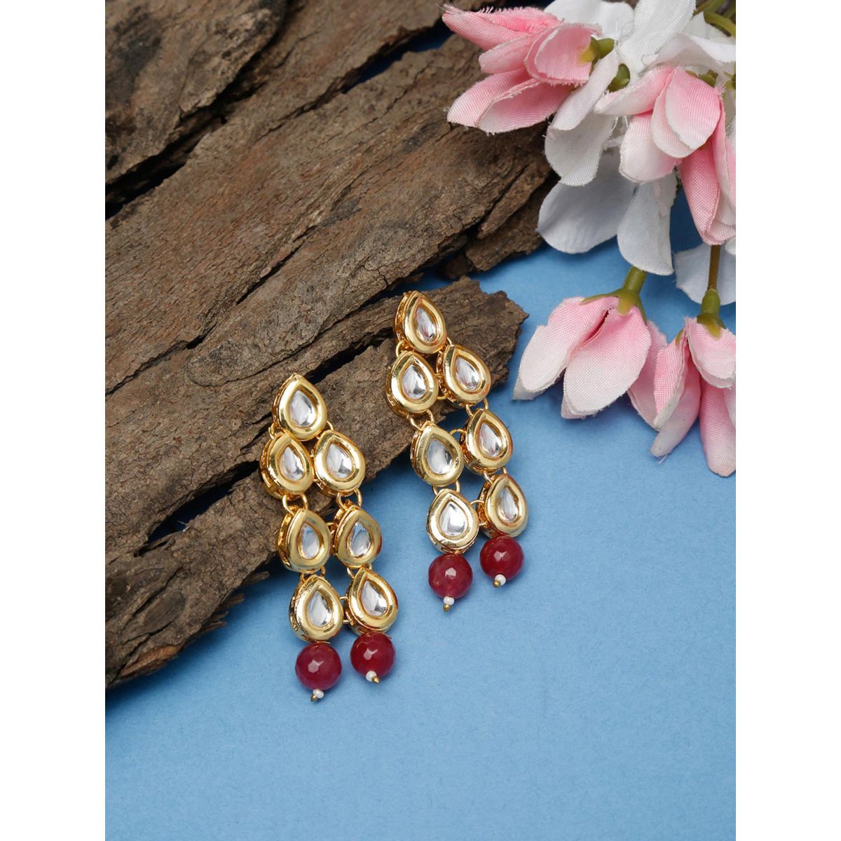 Ruby Raang Women's Artificial Kundan Earrings - Mixed Metal Traditional Indian Jewellery - View #5