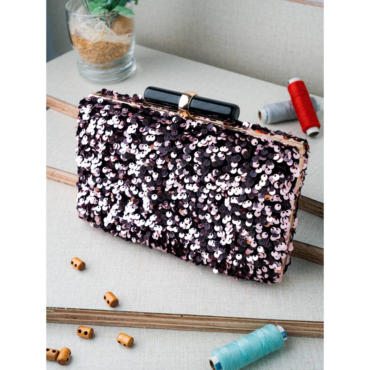 NR BY NIDHI RATHI Multi-Color Embellished Sequinned Box Clutch