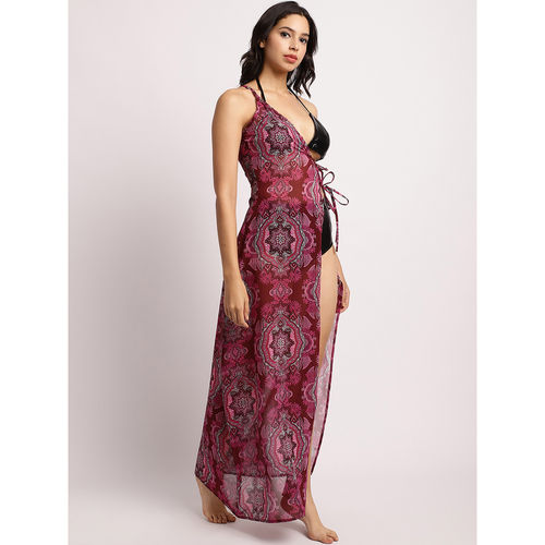 Buy Erotissch Women Purple Ethnic Motifs Printed Semi Sheer Maxi Swimwear  Cover Up Dress Online