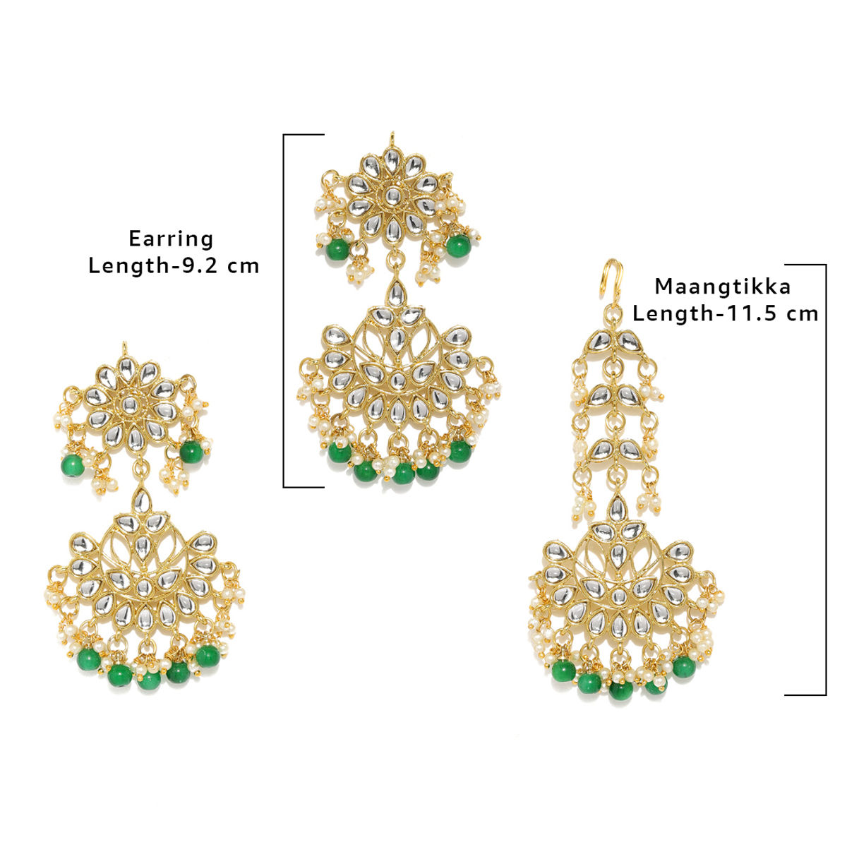 Zaveri Pearls Kundan And Green Beads Traditional Earring And Maangtikka Set