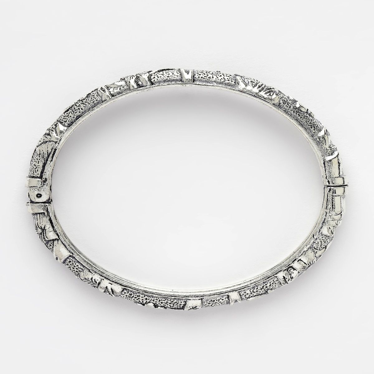 Buy NVR Women Silver-Toned German Floral Oxidised Kada Bangle Online