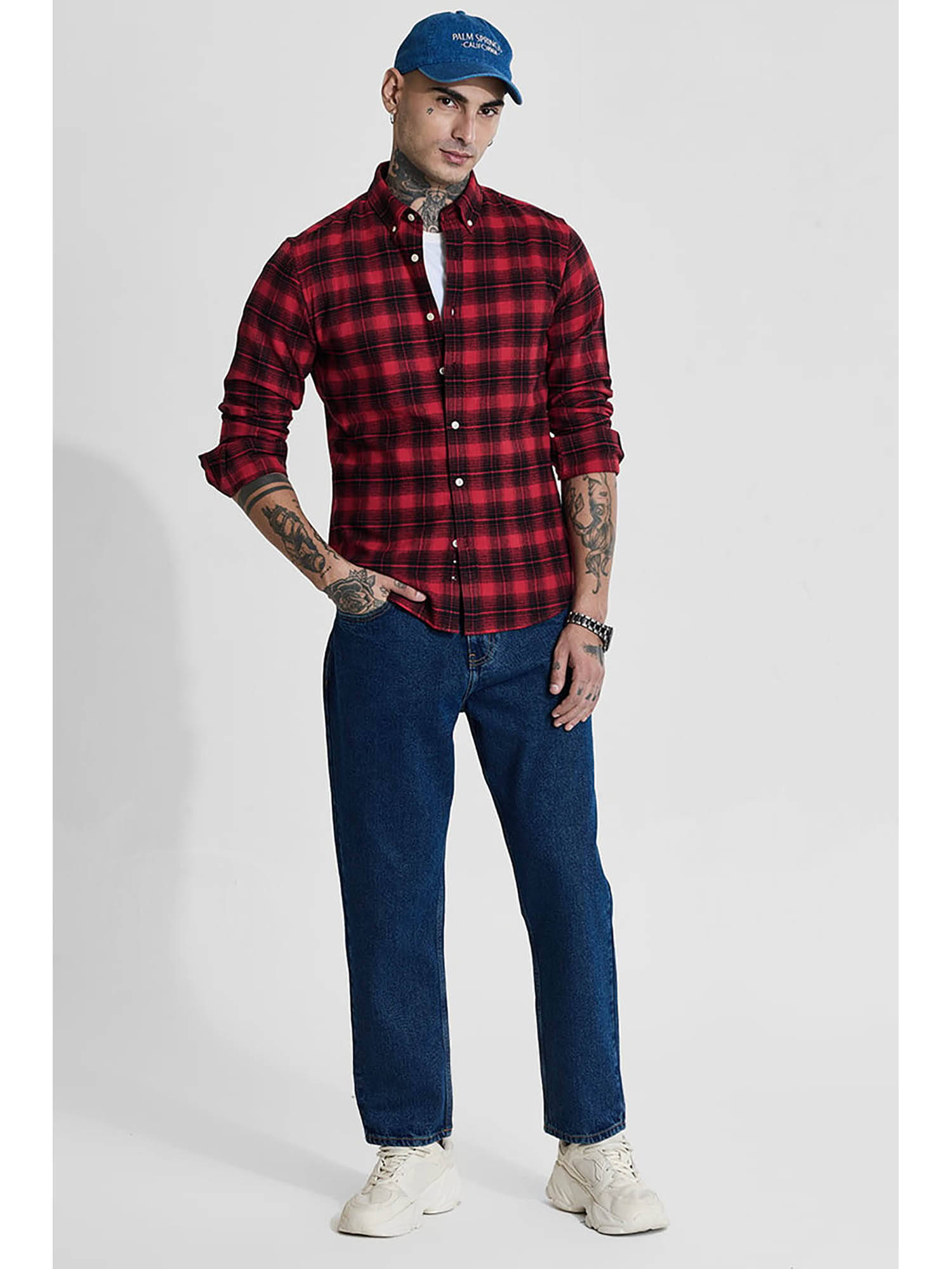 Snitch Red Buy Snitch Red Checks Slim Fit Shirt Online