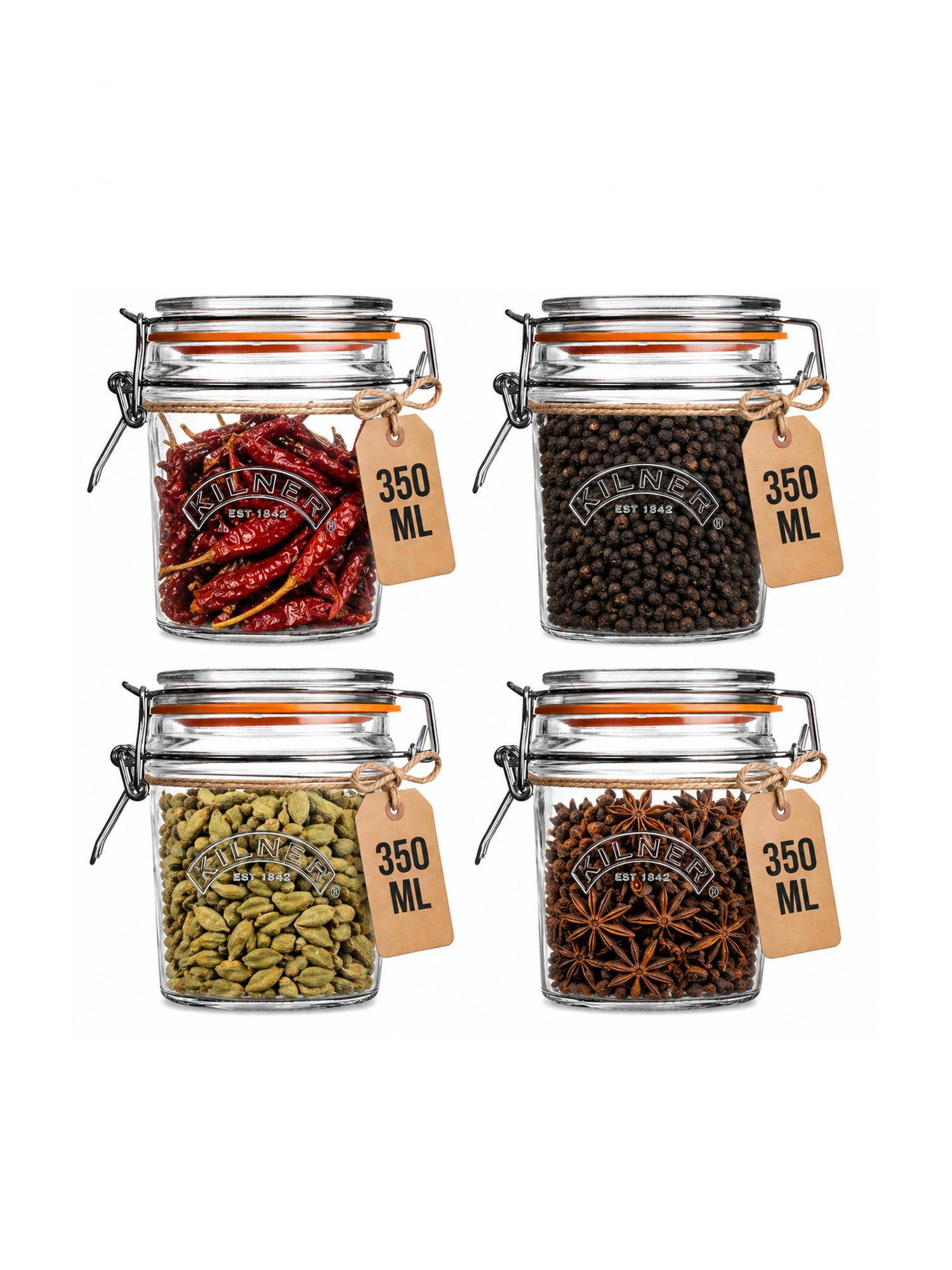 Kilner Premium Airtight Clip Top Round Glass Food Jar 350Ml (Pack Of 4)