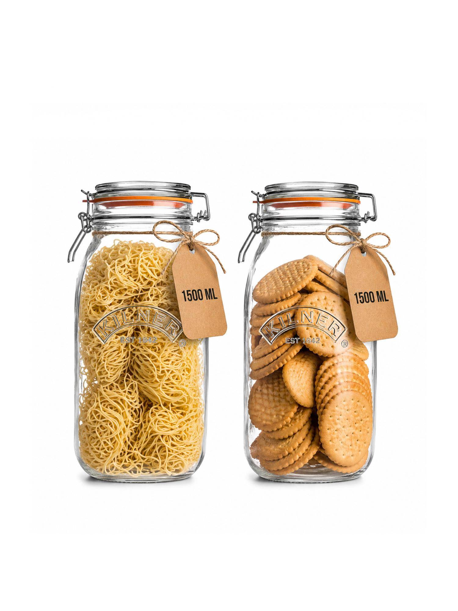 Kilner Premium Airtight Clip Top Glass Jar 1.5L Kitchen Storage (Pack Of 2)