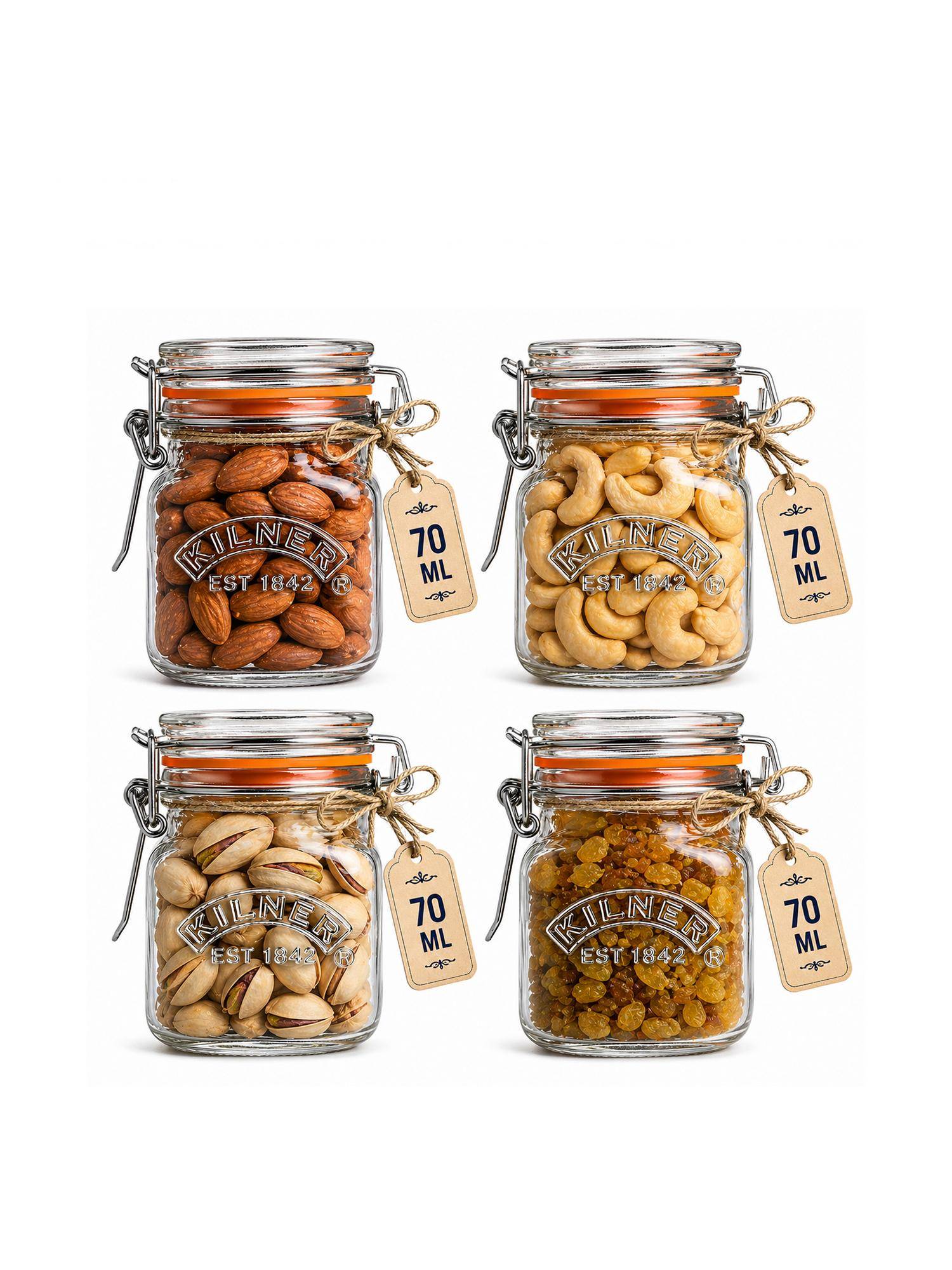 Kilner Premium Airtight Clip Top Glass Jar 70Ml Kitchen Storage (Pack Of 4)