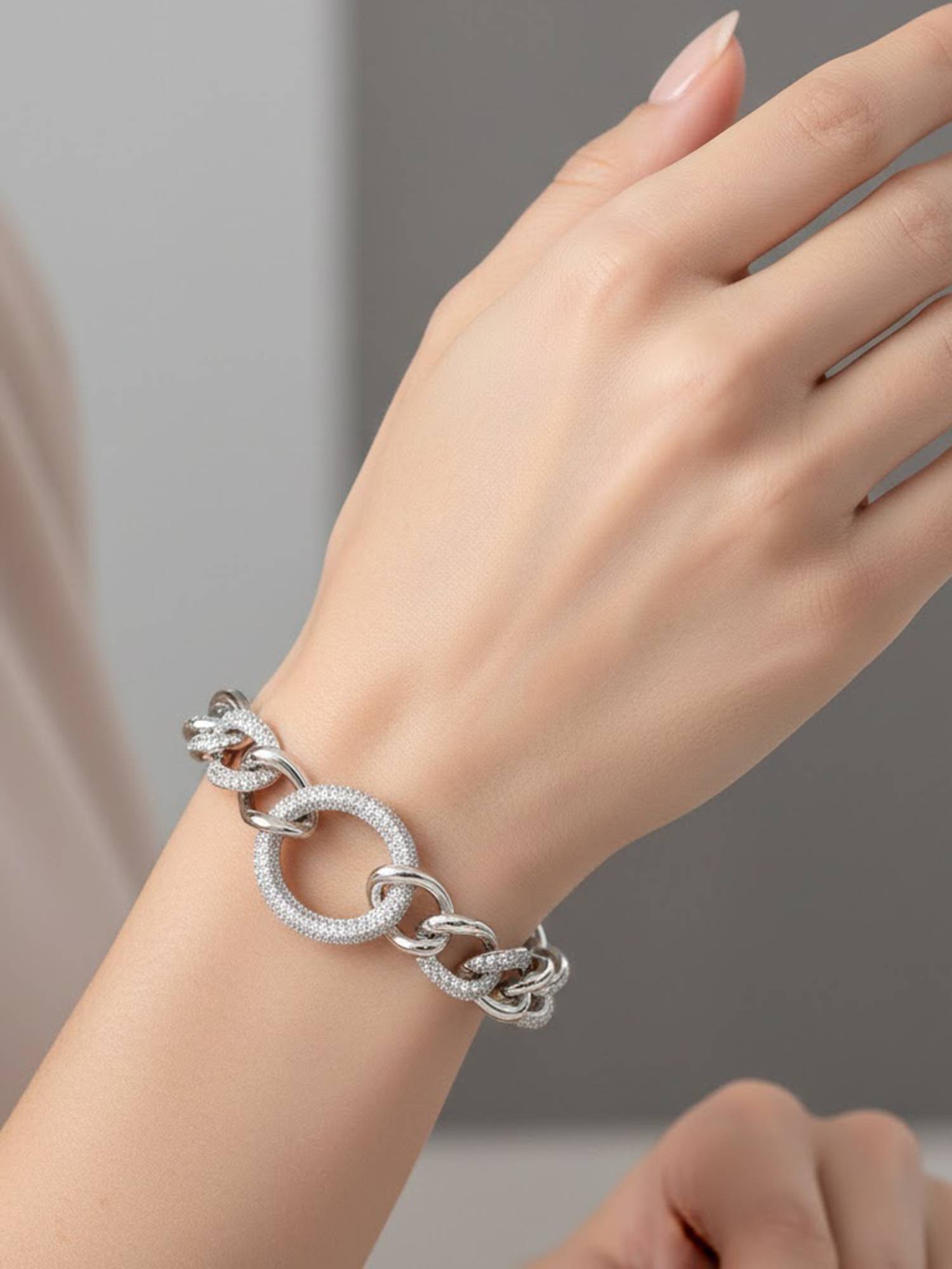 925 SILLER Crystal-Encrusted Ring And Mixed Link Bracelet