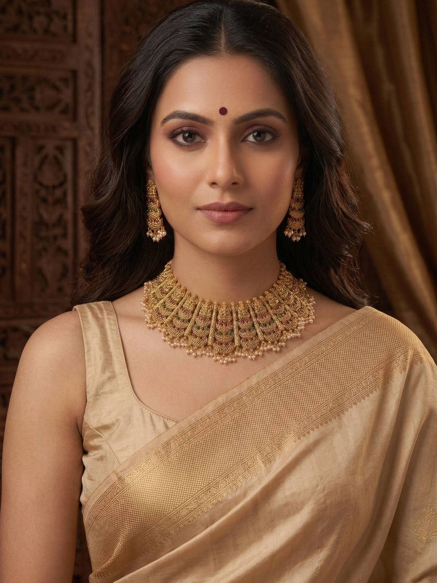 Niscka 24K Gold Plated Antique Temple Lakshmi Jewellery Set