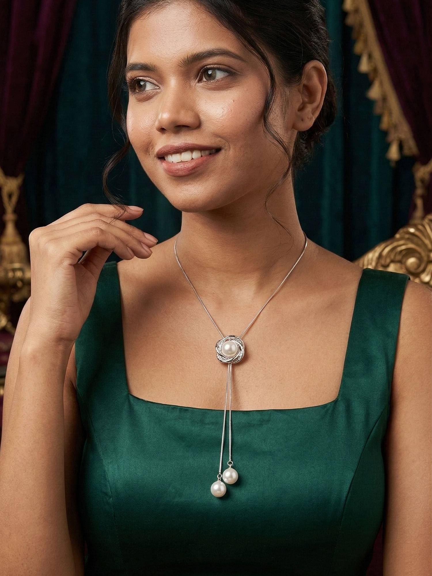 Niscka Fancy Silver Pearl Necklace