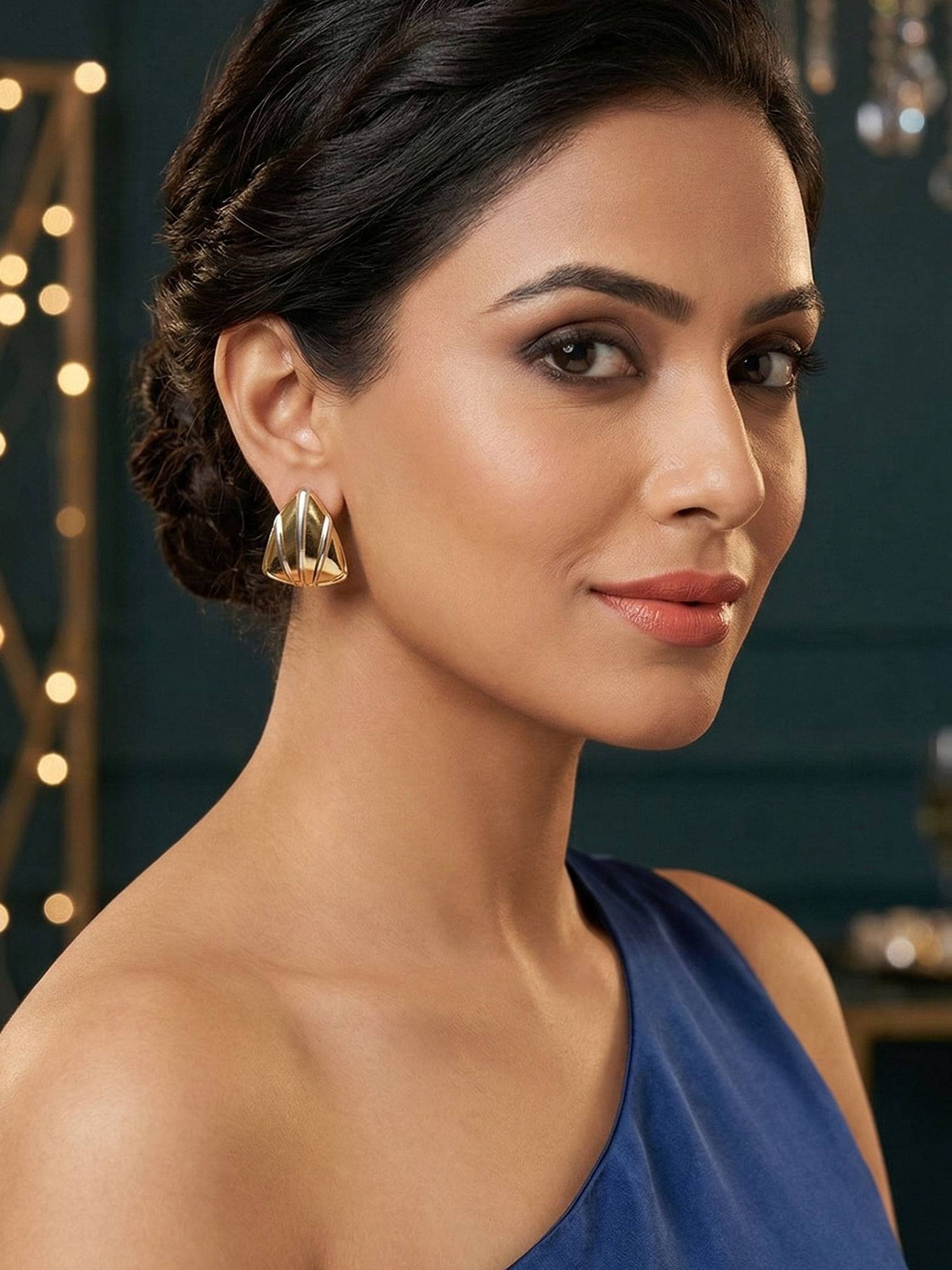 Niscka Stylish Fancy Dual Tone Triangle Shape Stud Earrings