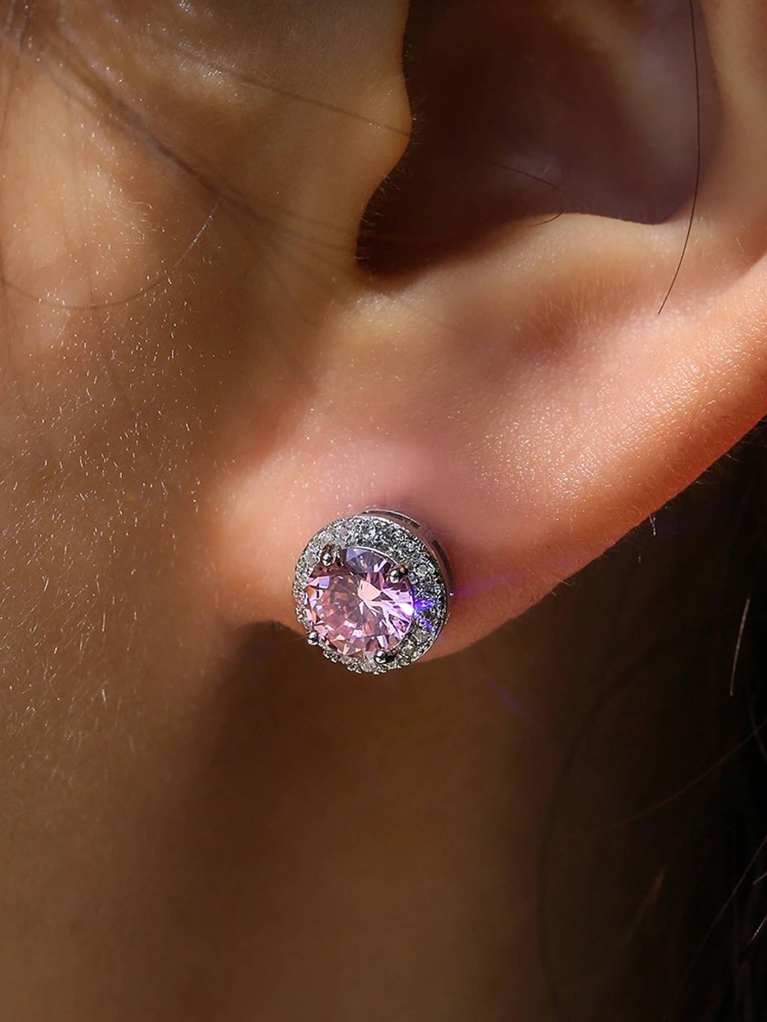 Peora Silver Plated American Diamond Studded Stud Earrings