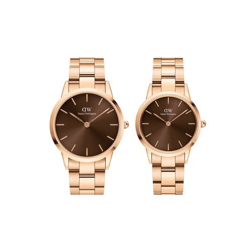 Daniel Wellington Couple Watch Gift Set Iconic Link Amber 40mm 32mm Rose  Gold Watch