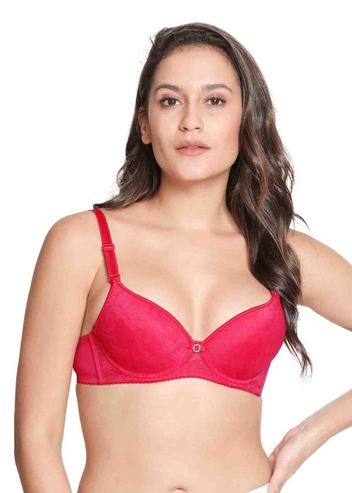 Shyaway Susie 3/4th Coverage Underwired Lace Detachable Padded Bra -Hot  Pink (32C)