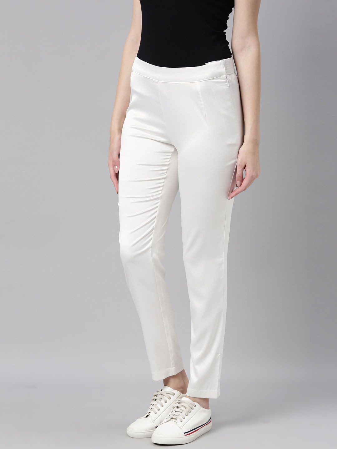 Buy Marks & Spencer Women White Regular Fit Solid Trousers - Trousers for  Women 8790741 | Myntra