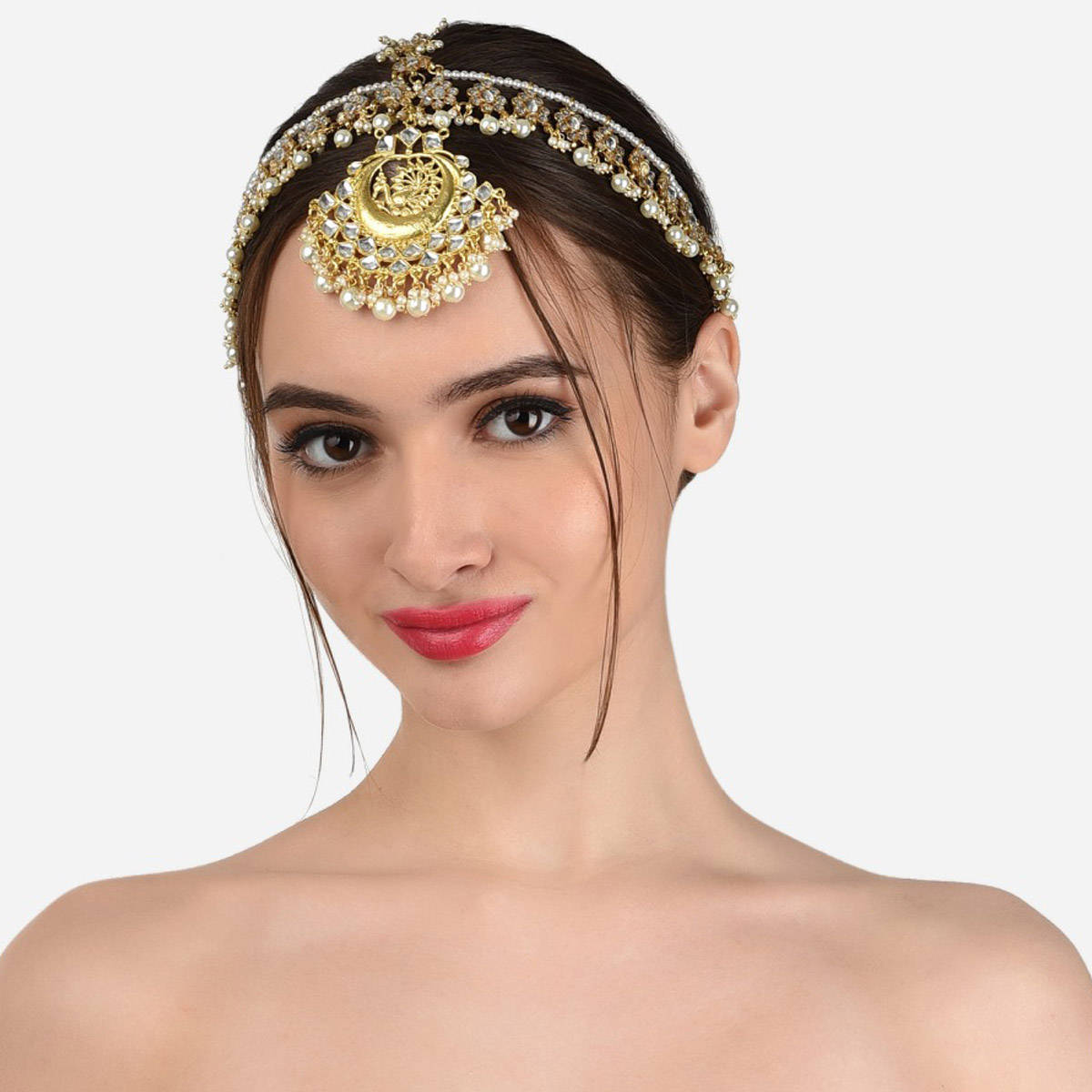 Zaveri Pearls Gold Tone Peacock Inspired Kundan MathaPatti Style Maangtikka-ZPFK13112