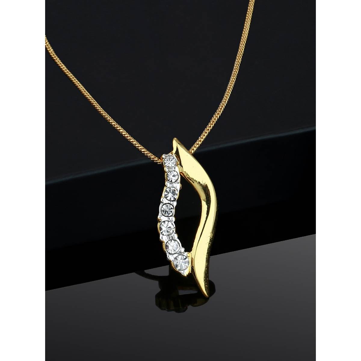 Estele Gold Plated Leaf Designer Pendant with Austrian Crystals for Women