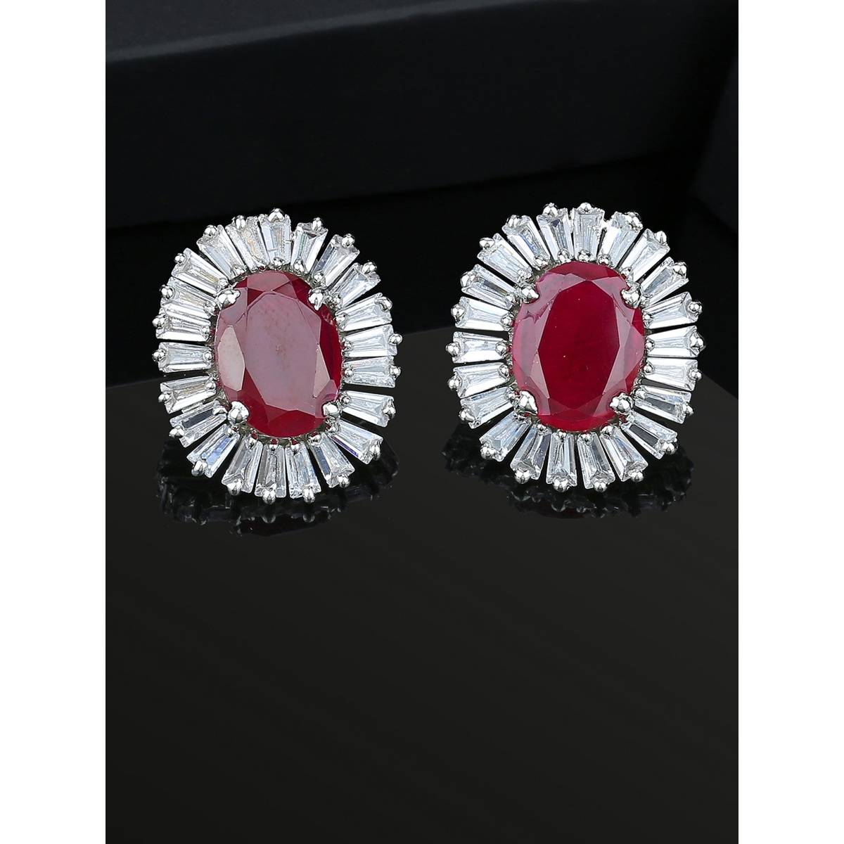 Estele Rhodium Plated CZ Flower Designer Stud Earrings For Women