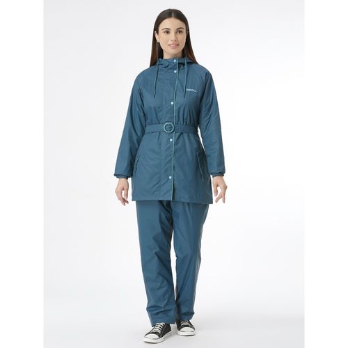 ZEEL Stylish Ladies Dark Teal Rain Jacket with Pant and Belt (Set of 3) (XL)