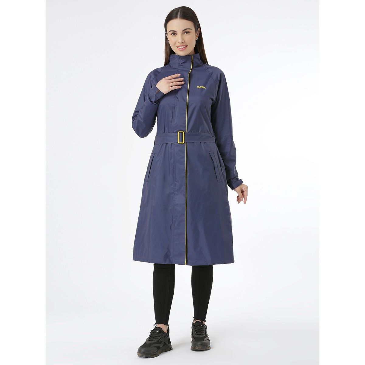 Buy ZEEL Diva Navy Blue Waterproof Trench Raincoat with Belt (Set