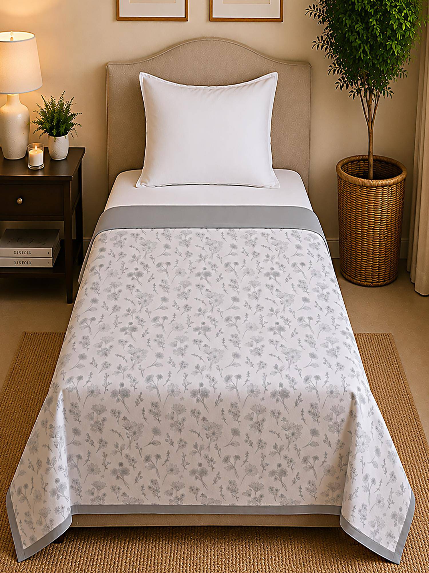 Linen Home Reversible Dohar Single Size Floral Grey