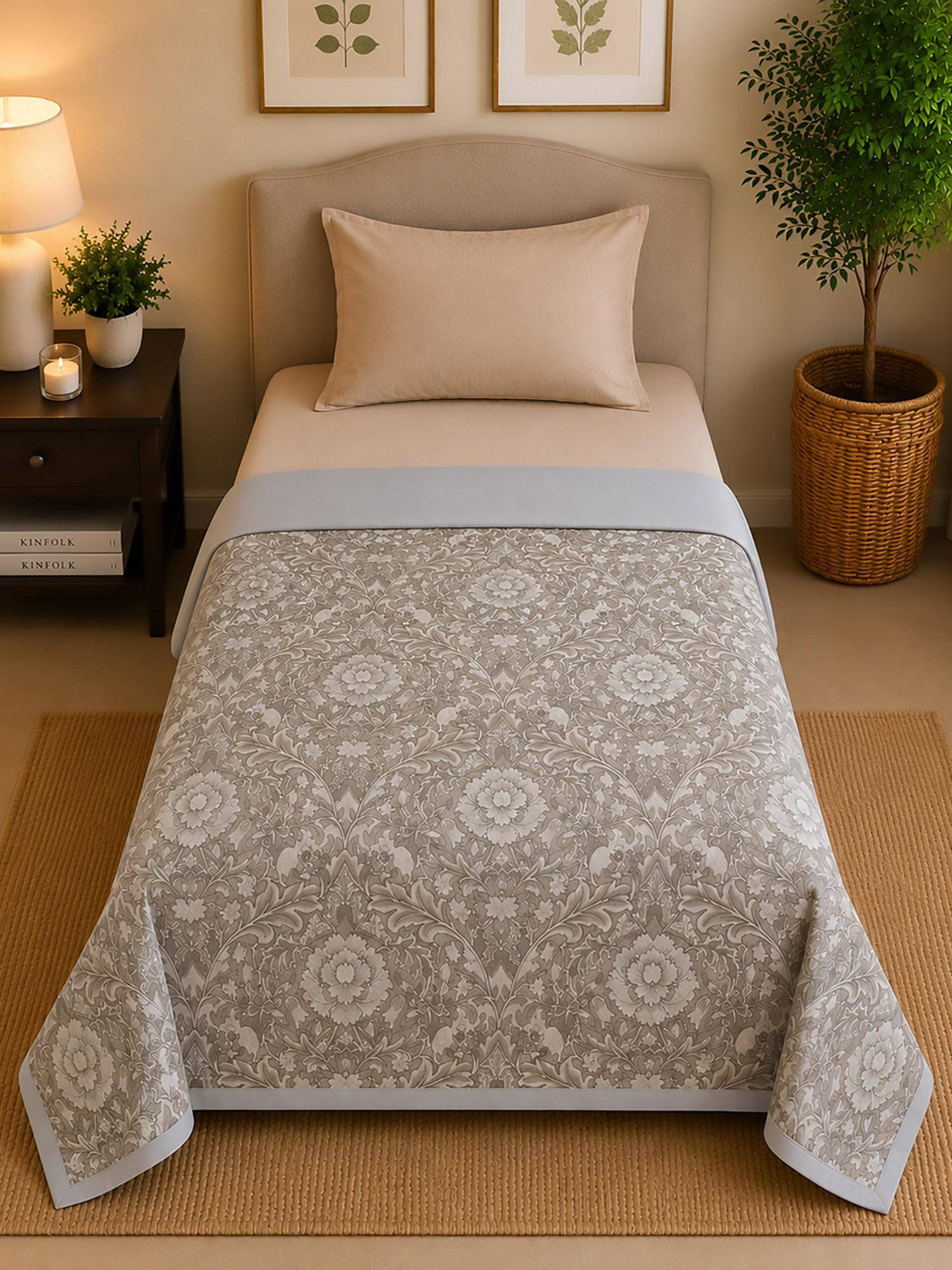 Linen Home Reversible Dohar Single Size Damask Grey