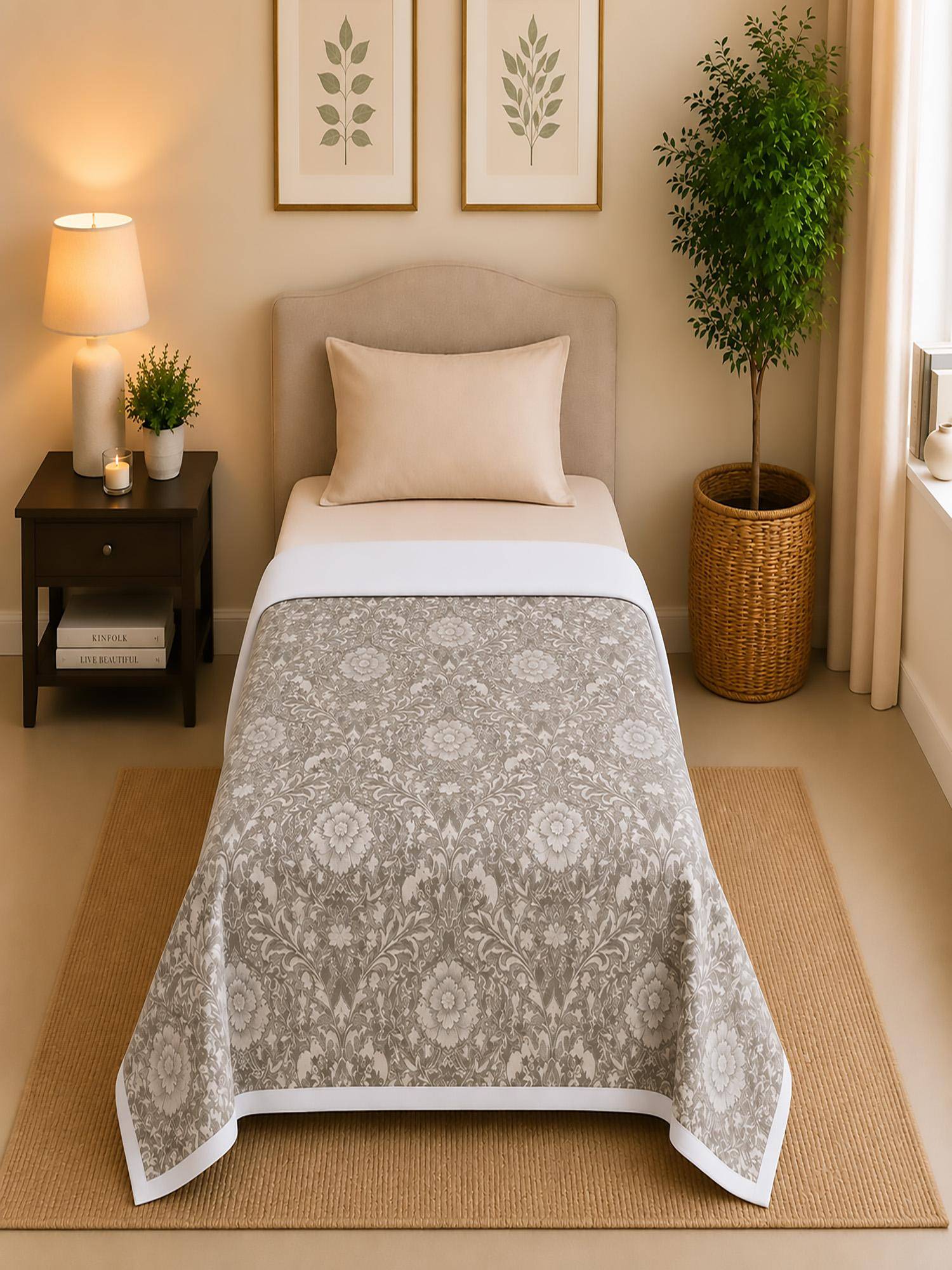 Linen Home Reversible Dohar Single Size Damask Brown and White