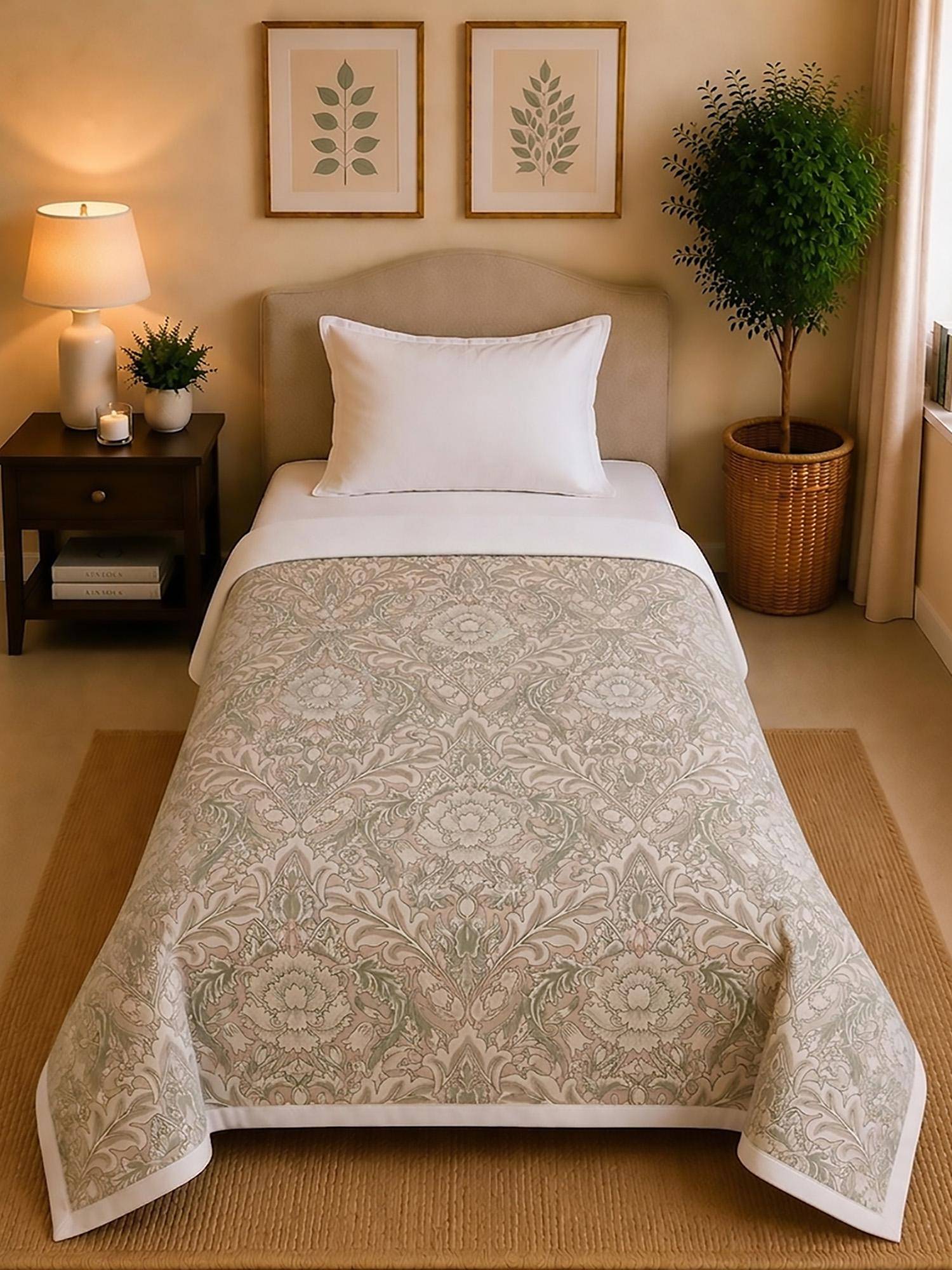 Linen Home Reversible Dohar Single Size Damask Pink and White