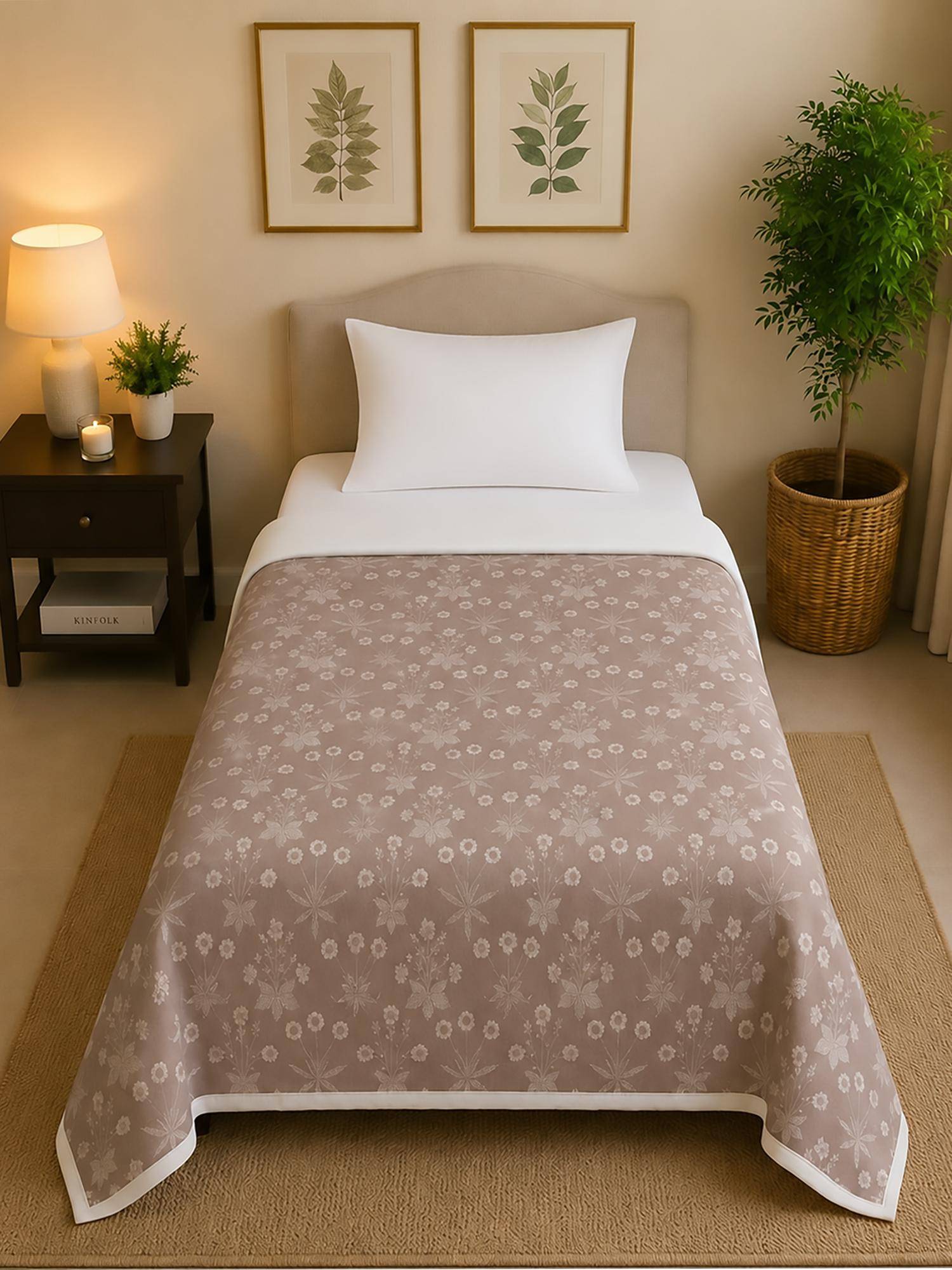 Linen Home Reversible Dohar Single Size Light Brown and Ivory