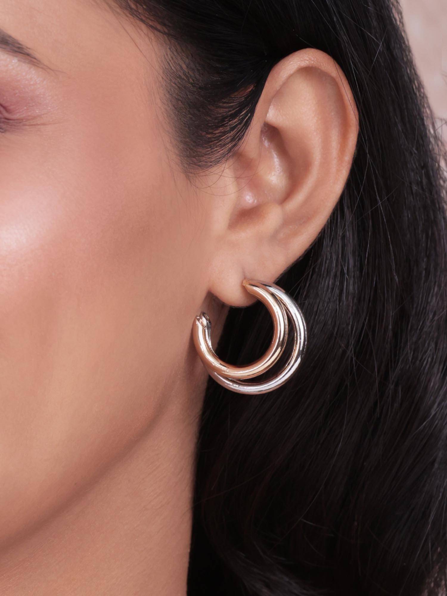ToniQ Women Dual-Tone Heritage Crescent Hoop Earrings