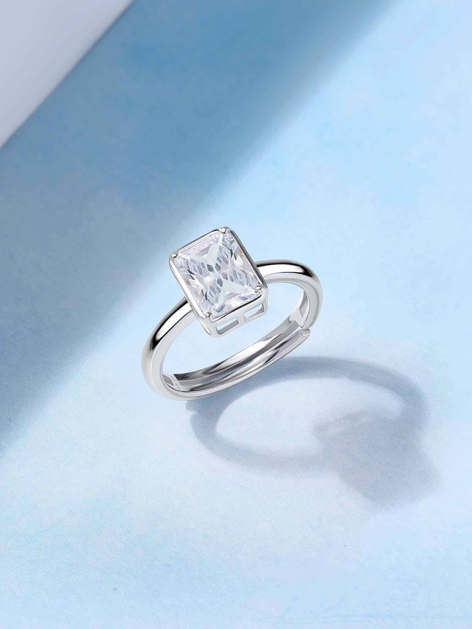 Ornate Jewels 925 Silver American Diamond Solitaire Adjustable Ring for Women & Girls