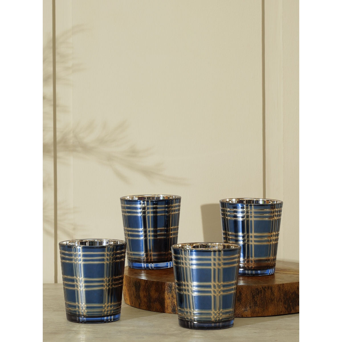Buy Pure Home + Living Set of 4 Blue and Gold Cut Glass Tumblers Online