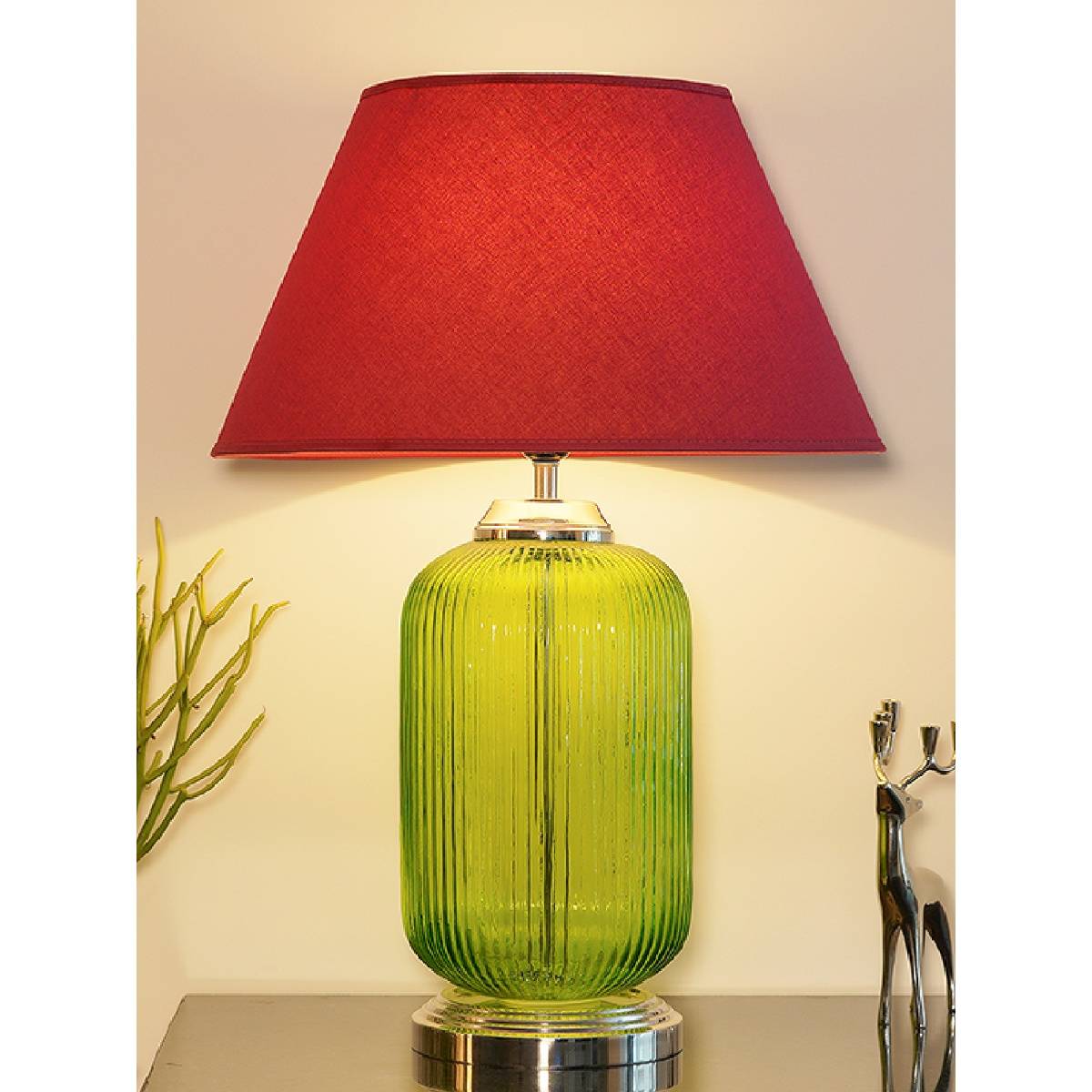 Buy Kapoor Lamp Shades Maloto Green Luster and Nickel Finish Table Lamp ...