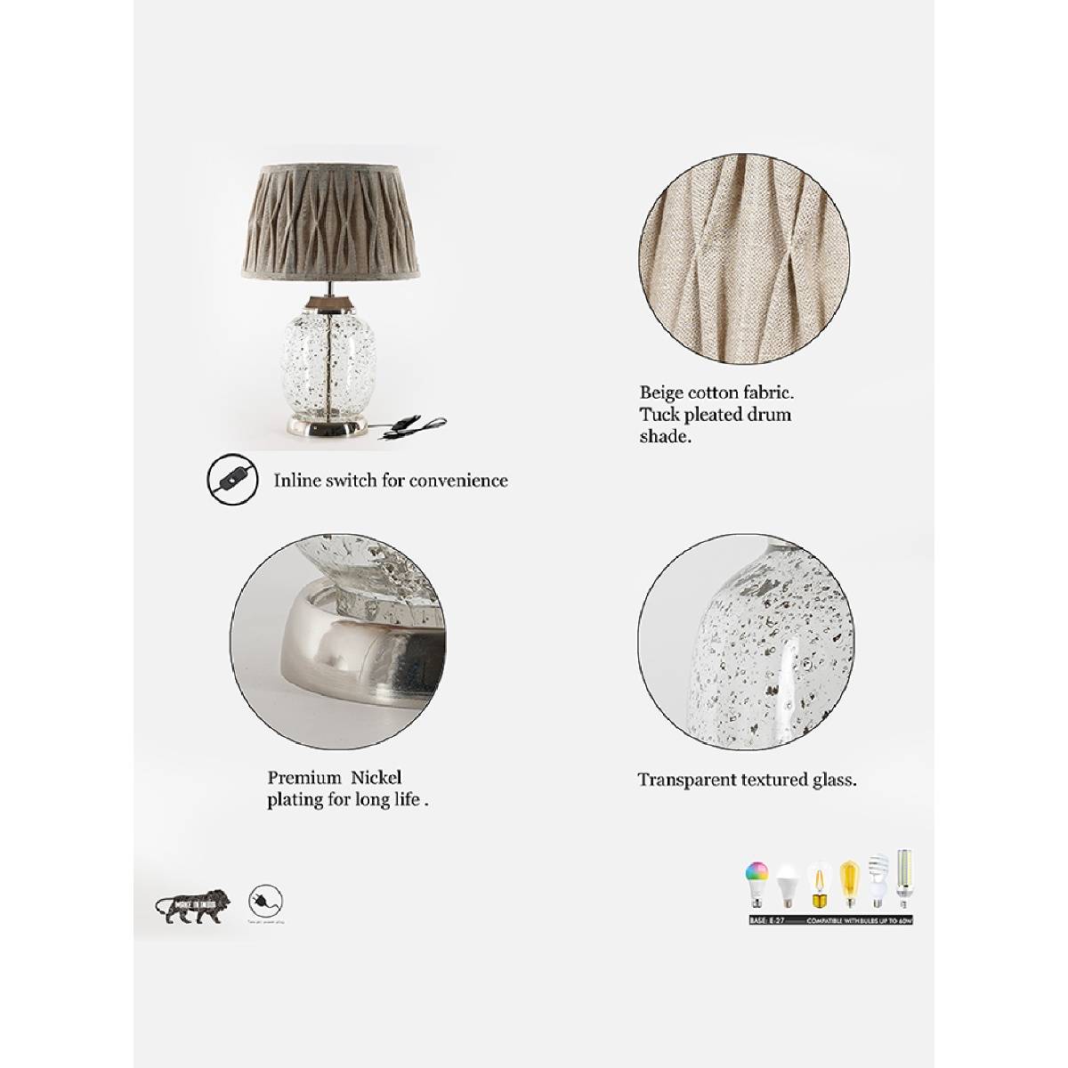 Buy Kapoor Lamp Shades Secret Glass and Metal Table Lamp with Natural ...