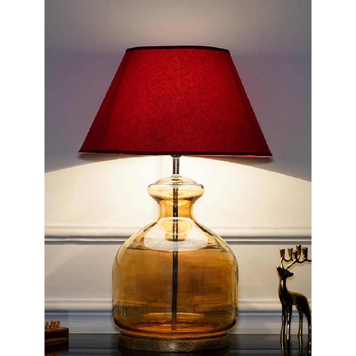 Buy Kapoor Lamp Shades Alper Amber Luster Glass Table Lamp with Maroon ...