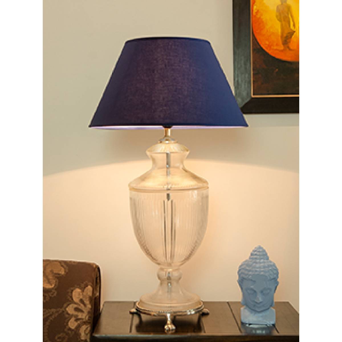 Buy Kapoor Lamp Shades Orris Clear Glass Table Lamp with Blue Cotton ...