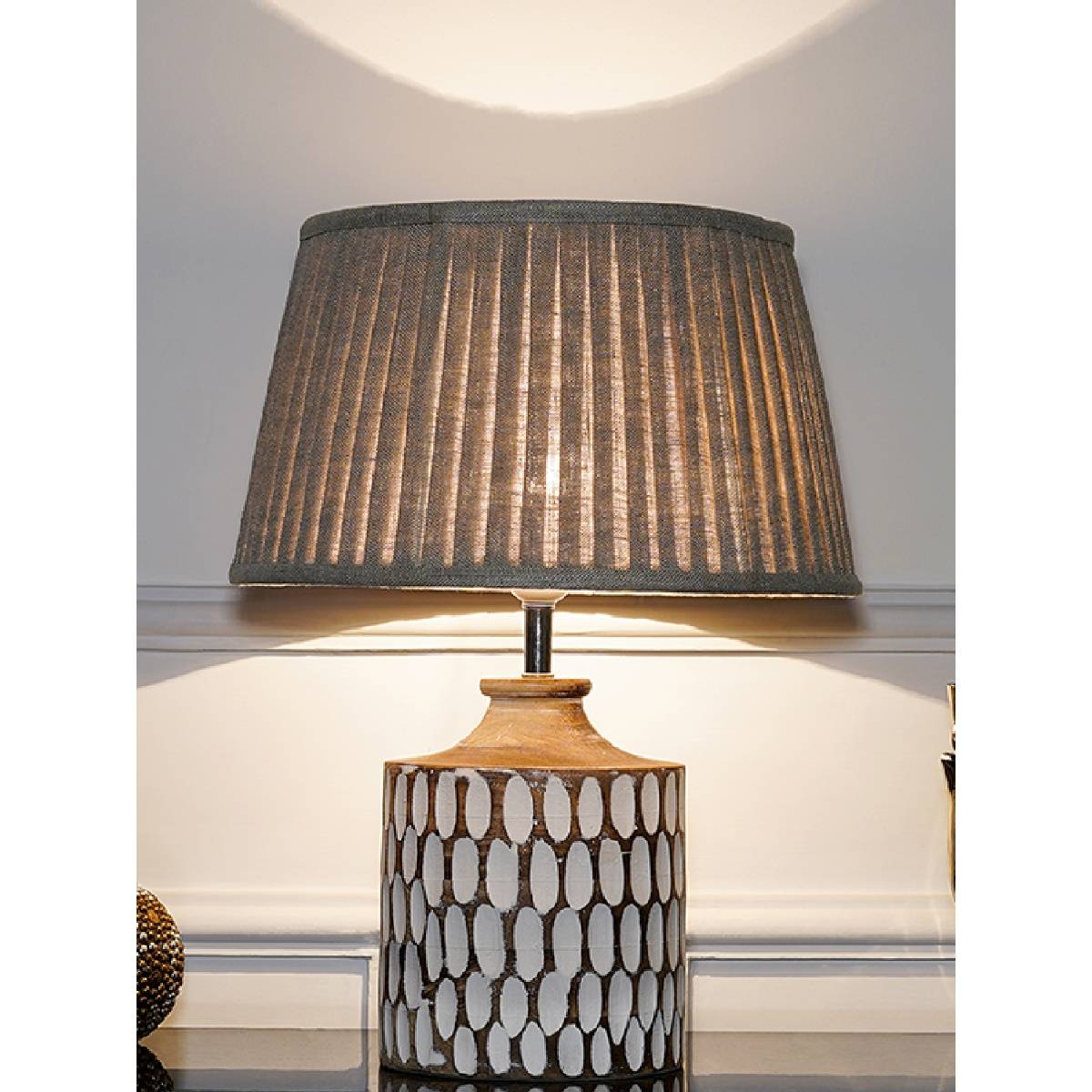 Buy Kapoor Lamp Shades Garlen Natural Carved Wood Table Lamp with Beige ...