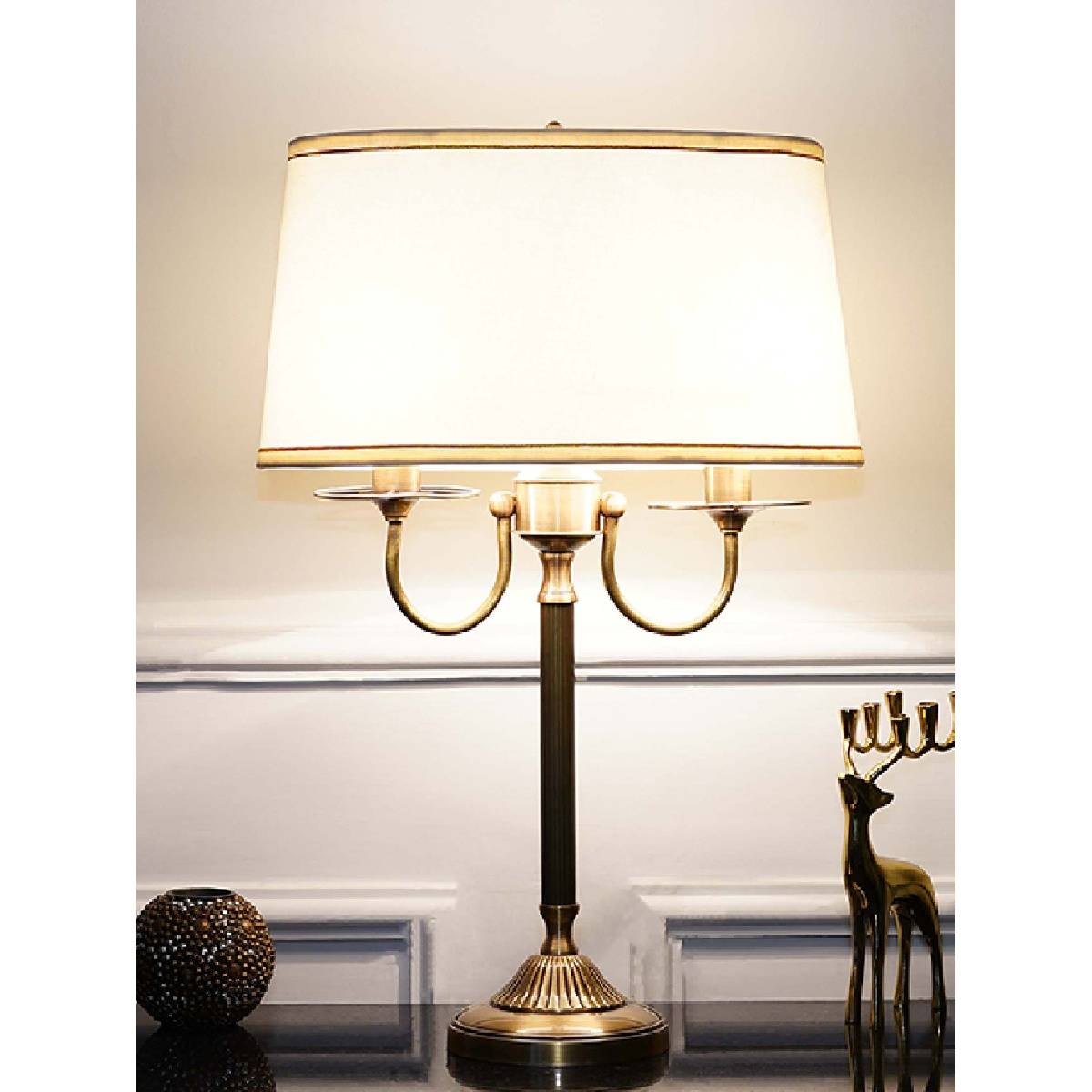 Buy Kapoor Lamp Shades Stiffel Pure Brass Table Lamp with Off White ...