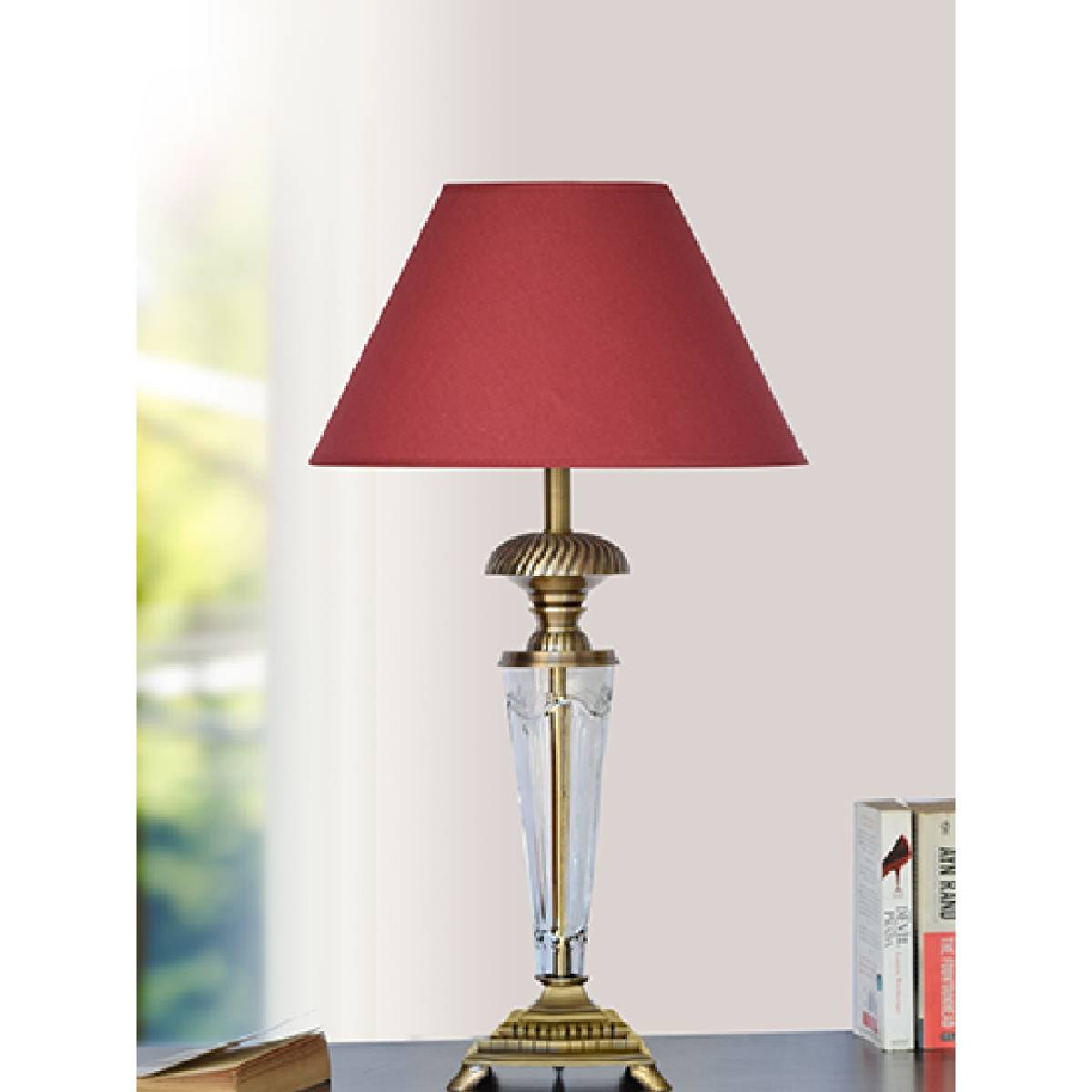 Buy Kapoor Lamp Shades Provence Antique Brass Table Lamp with Maroon ...