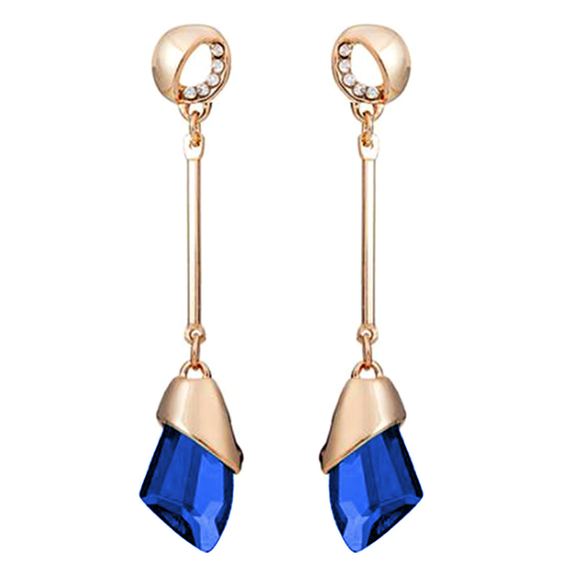 Peora 18K Gold Plated Stylish Blue Crystal Drop Hanging Earrings