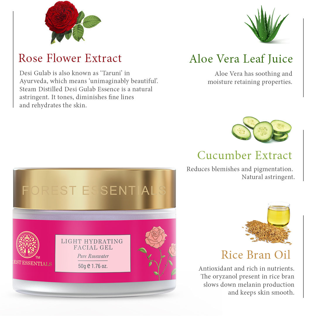 Forest Essentials Light Hydrating Facial Gel Pure Rosewater Natural
