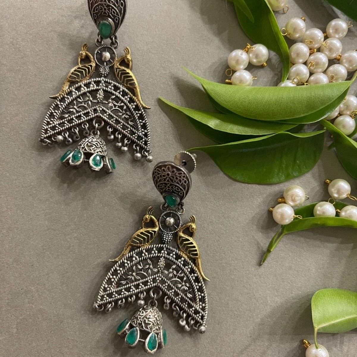 Digital Dress Room Oxidized Silver Peacock Designs Earring