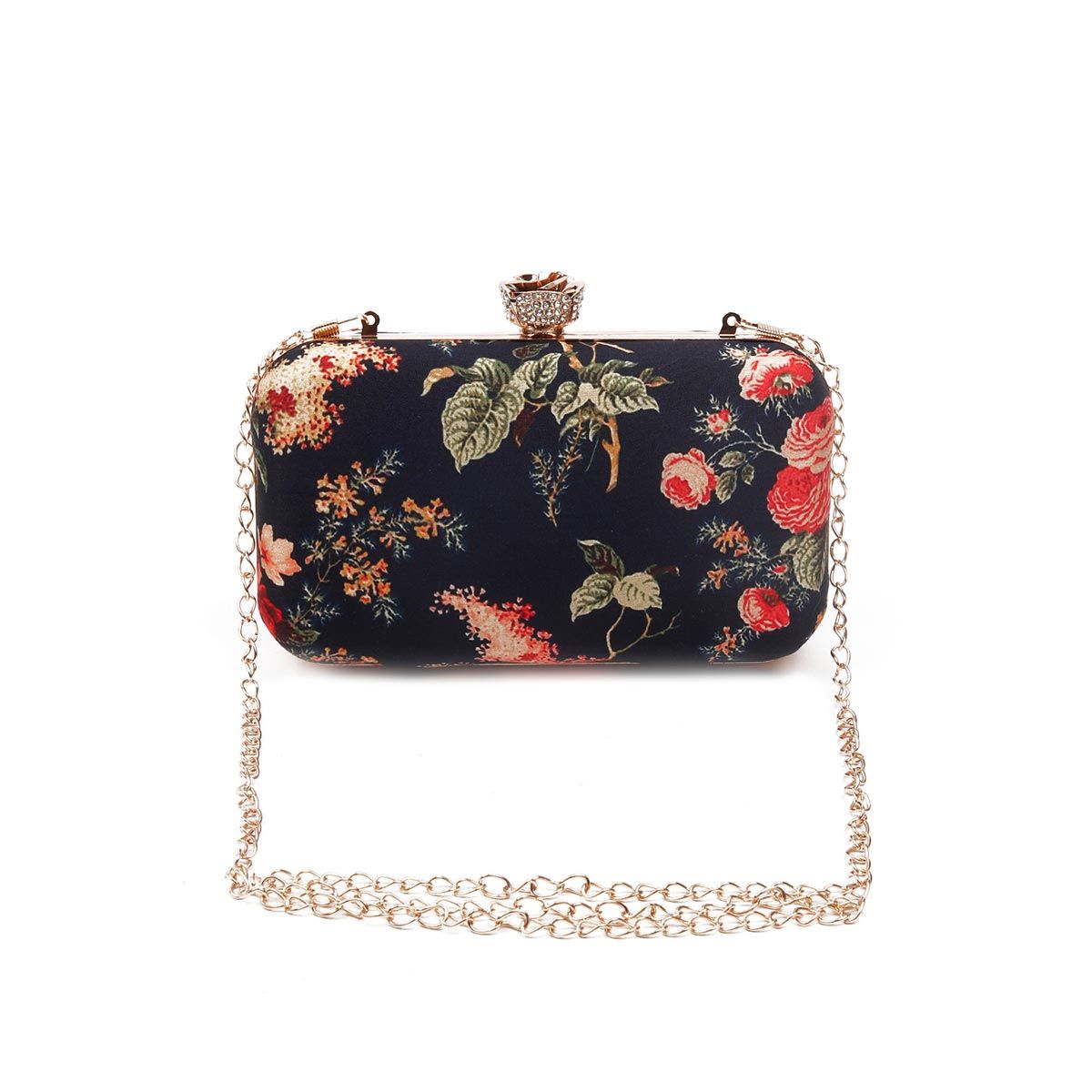 Buy Odette Stunner Black Floral Printed Clutch Online