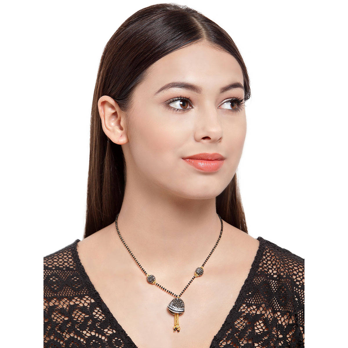 PANASH Black Rhodium plated Beaded Mangalsutra