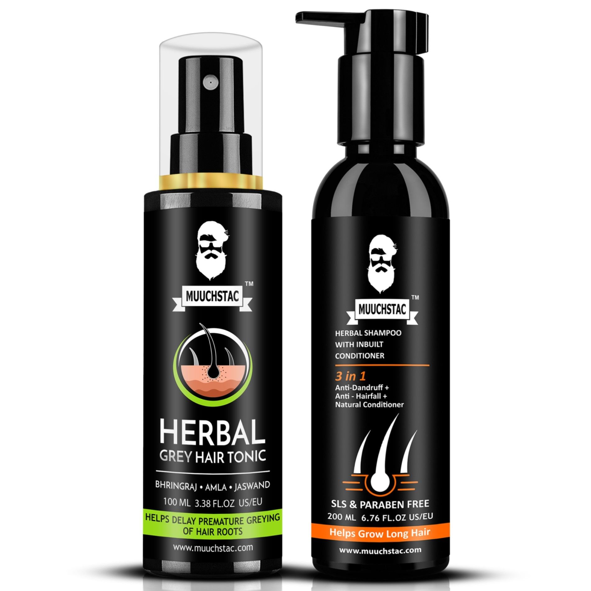 Muuchstac Herbal Grey Hair Tonic & Herbal Shampoo With Inbuilt Conditioner:  Buy Muuchstac Herbal Grey Hair Tonic & Herbal Shampoo With Inbuilt  Conditioner Online at Best Price in India | Nykaa