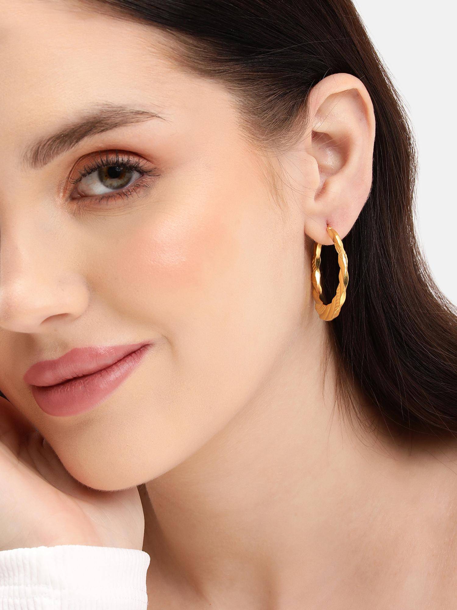 Carlton London 18Kt Gold Plated Diamond Cut Textured Hoop Earrings